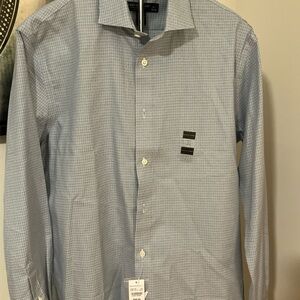 Pronto Uomo Non-Iron Slim Fit Blue Checkered Dress Shirt Size 16.5 34/35